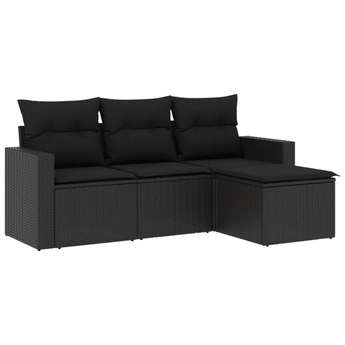 Set mobilier de grădină cu perne, 4 piese, negru, poliratan - WALTI WALTI