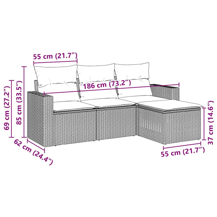 Set mobilier de grădină cu perne, 4 piese, negru, poliratan - WALTI WALTI
