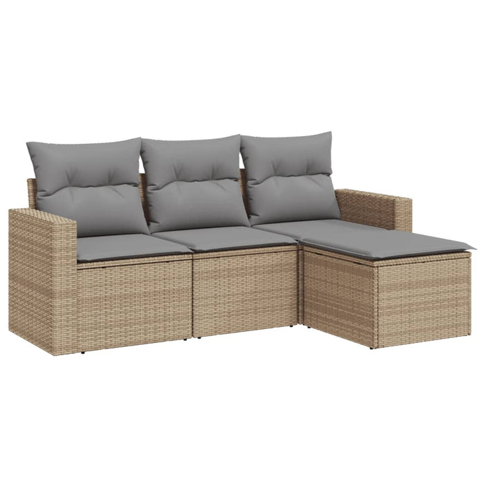 Set canapele de grădină, 4 piese, cu perne, bej, poliratan WALTI