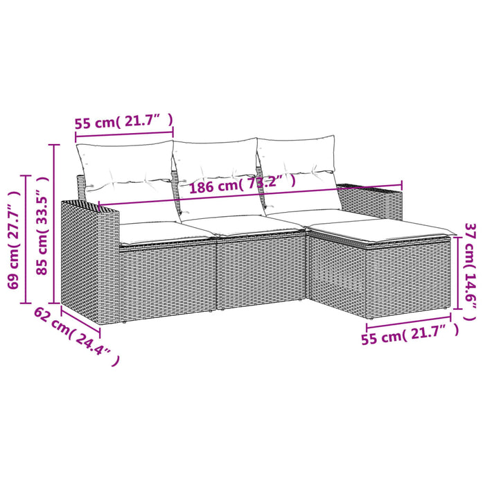Set canapele de grădină, 4 piese, cu perne, bej, poliratan WALTI