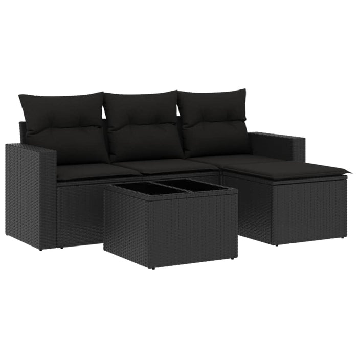 Set mobilier de grădină cu perne, 5 piese, negru, poliratan WALTI