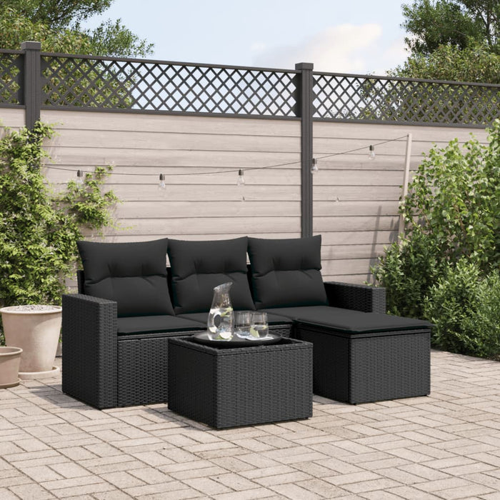 Set mobilier de grădină cu perne, 5 piese, negru, poliratan WALTI