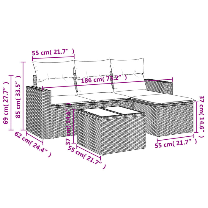 Set canapele de grădină cu perne, 5 piese, bej, poliratan WALTI