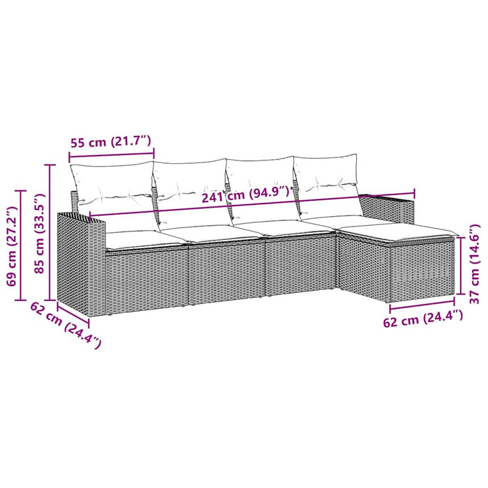Set mobilier de grădină cu perne, 5 piese, negru, poliratan - WALTI WALTI