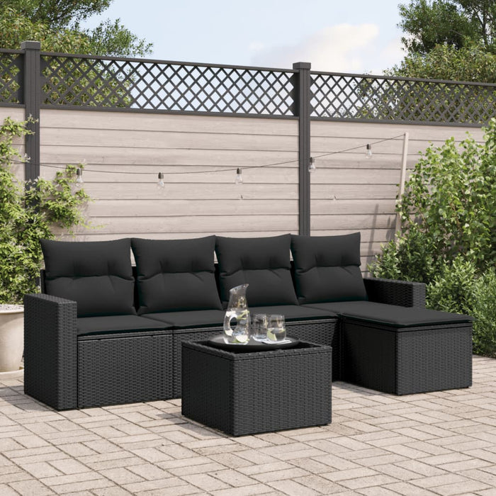 Set mobilier de grădină cu perne, 6 piese, negru, poliratan - WALTI WALTI