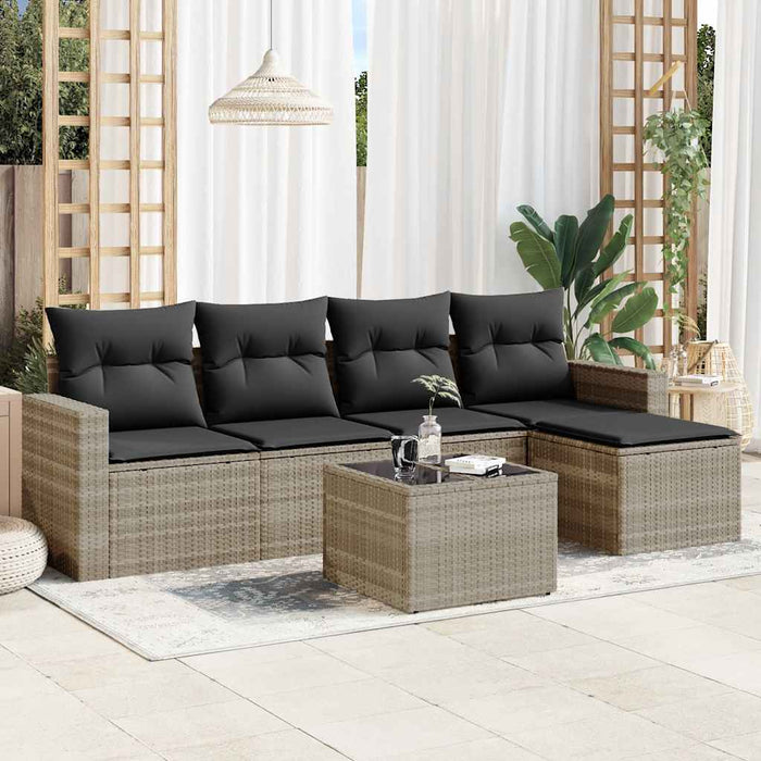 Set canapele de grădină cu perne, 6 piese gri deschis poliratan WALTI