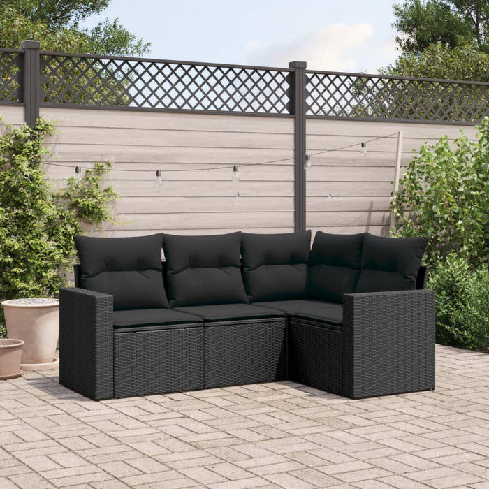 Set mobilier de grădină cu perne, 4 piese, negru, poliratan - WALTI WALTI