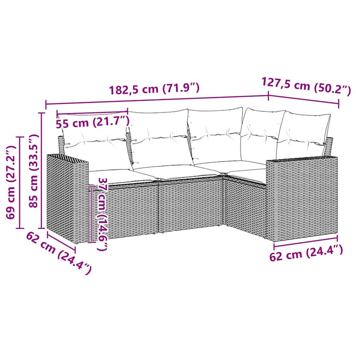Set mobilier de grădină cu perne, 4 piese, negru, poliratan - WALTI WALTI