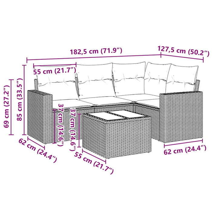 Set mobilier de grădină cu perne, 5 piese, negru, poliratan - WALTI WALTI