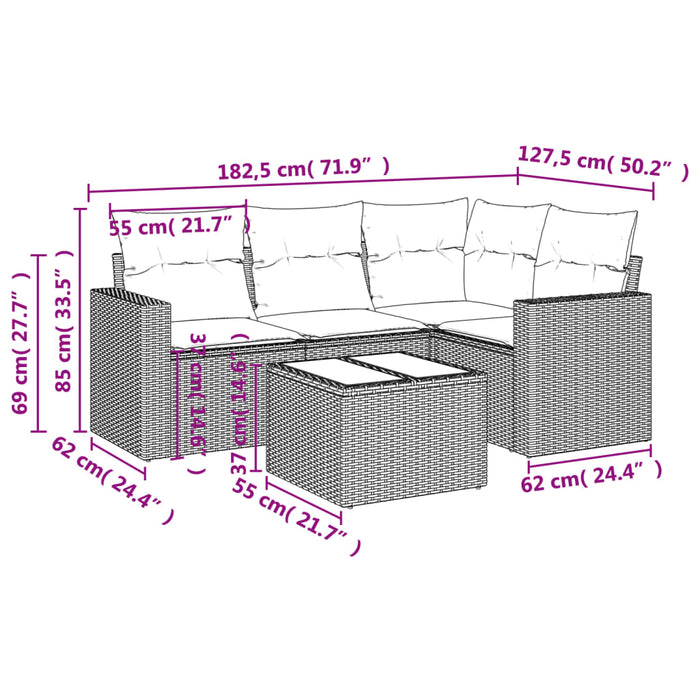 Set canapele de grădină cu perne, 5 piese, bej, poliratan WALTI