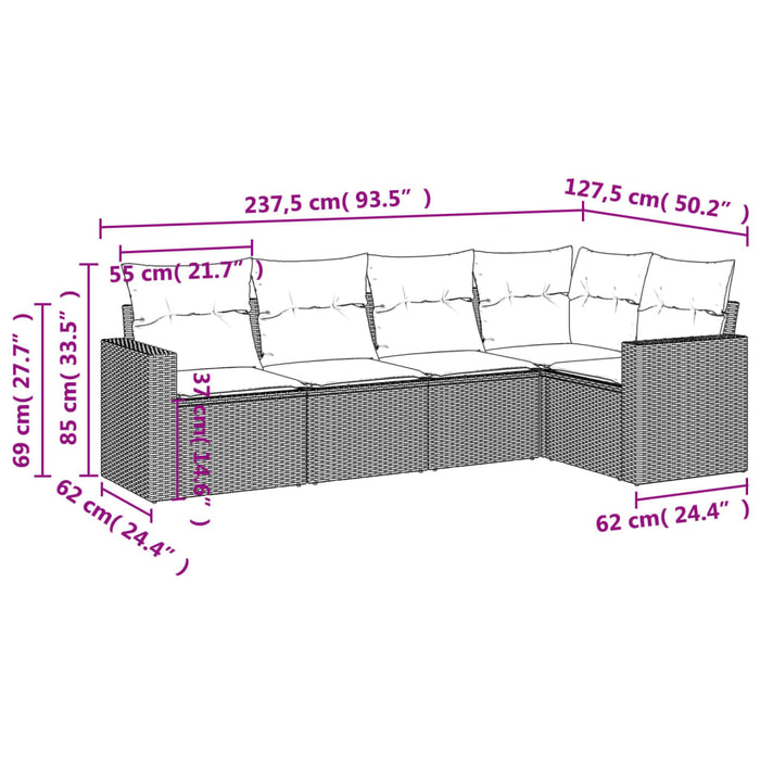 Set mobilier de grădină cu perne, 5 piese, negru, poliratan - WALTI WALTI