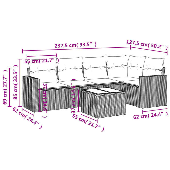 Set mobilier de grădină cu perne, 6 piese, negru, poliratan - WALTI WALTI