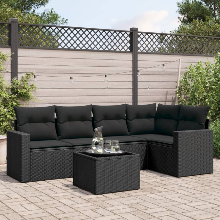 Set mobilier de grădină cu perne, 6 piese, negru, poliratan - WALTI WALTI