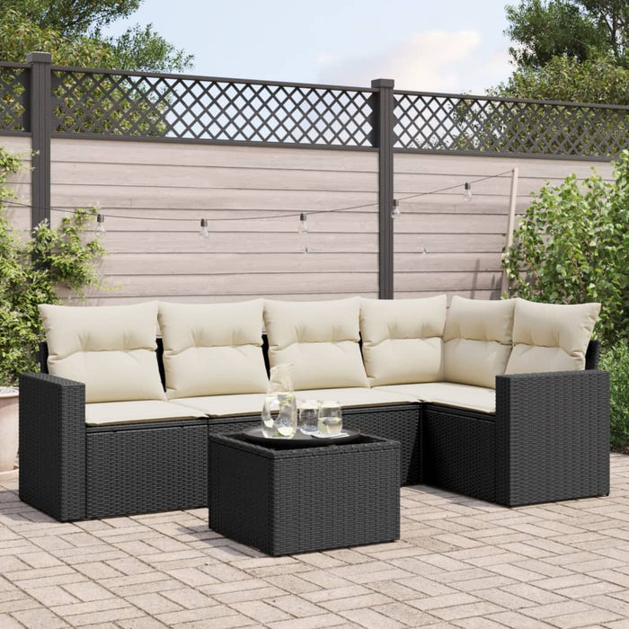 Set mobilier de grădină cu perne, 6 piese, negru, poliratan - WALTI WALTI