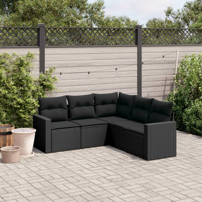 Set mobilier de grădină cu perne, 5 piese, negru, poliratan - WALTI WALTI