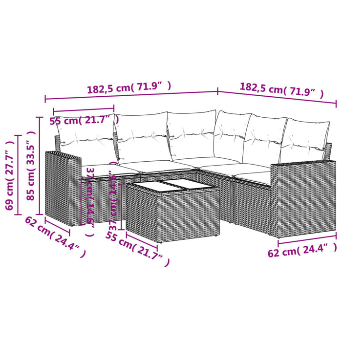 Set canapele de grădină cu perne, 6 piese, bej, poliratan WALTI