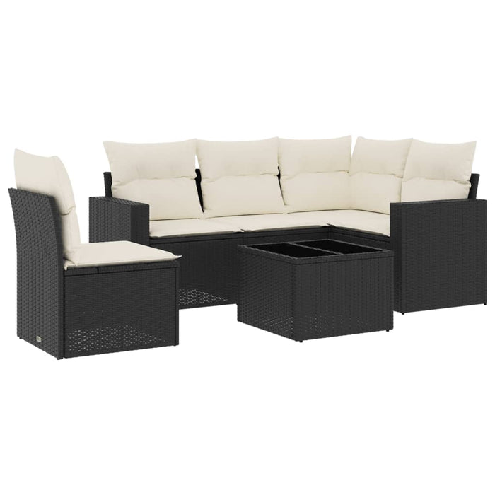 Set mobilier de grădină cu perne, 6 piese, negru, poliratan - WALTI WALTI