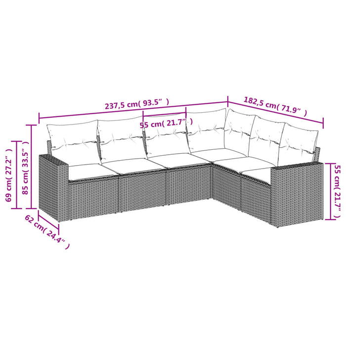 Set mobilier de grădină cu perne, 6 piese, negru, poliratan - WALTI WALTI