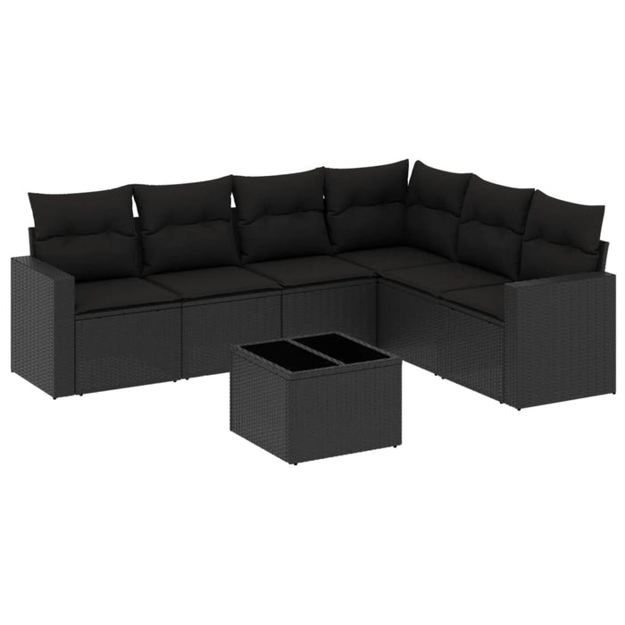 Set canapele de grădină cu perne, 7 piese, negru, poliratan WALTI