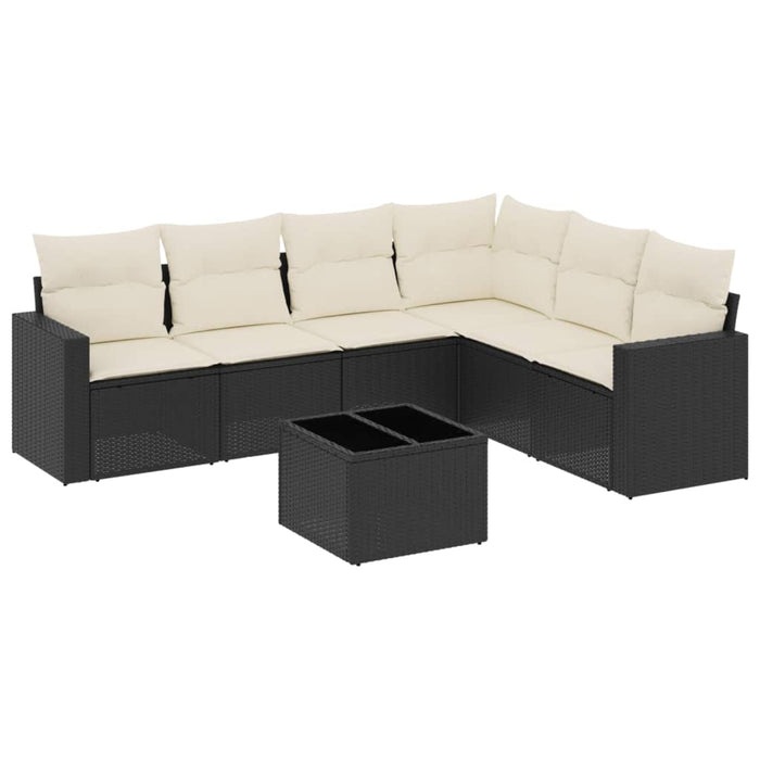Set canapele de grădină cu perne, 7 piese, negru, poliratan WALTI