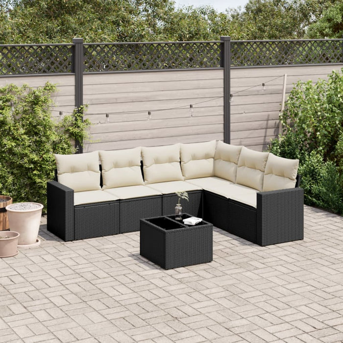 Set canapele de grădină cu perne, 7 piese, negru, poliratan WALTI