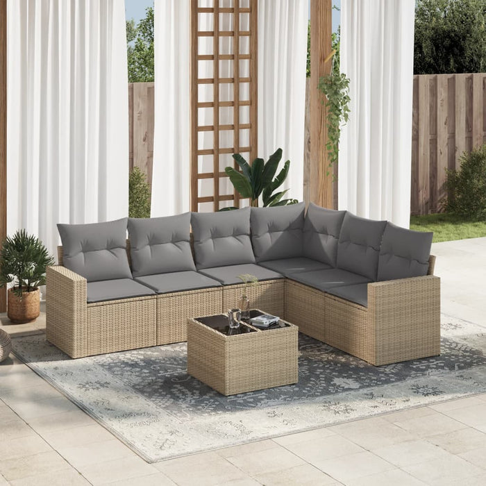 Set canapele de grădină, 7 piese, cu perne, bej, poliratan WALTI