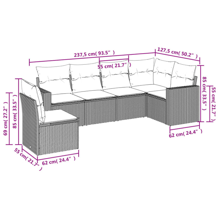 Set mobilier grădină cu perne, 6 piese, gri, poliratan WALTI