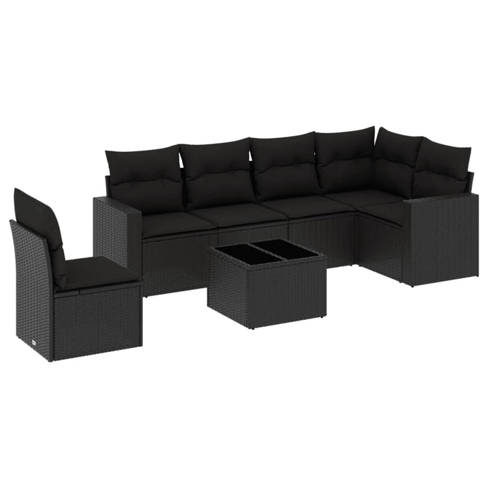 Set canapele de grădină cu perne, 7 piese, negru, poliratan WALTI
