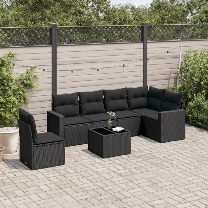 Set canapele de grădină cu perne, 7 piese, negru, poliratan WALTI