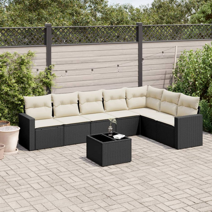 Set mobilier de grădină cu perne, 8 piese, negru, poliratan - WALTI WALTI