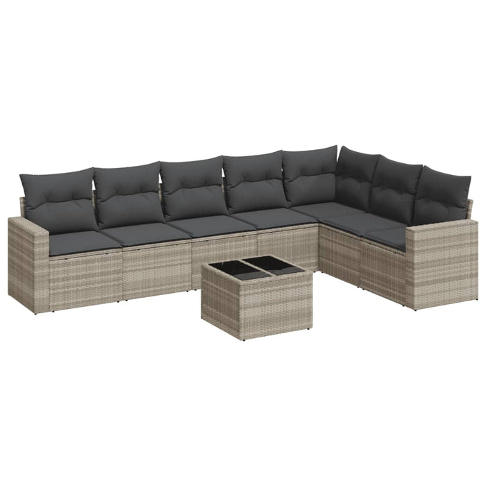 Set mobilier de grădină cu perne, 8 piese gri deschis poliratan - WALTI WALTI