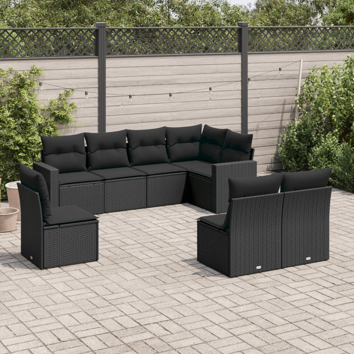 Set mobilier de grădină cu perne, 8 piese, negru, poliratan - WALTI WALTI