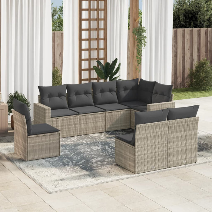 Set mobilier de grădină cu perne, 8 piese gri deschis poliratan - WALTI WALTI