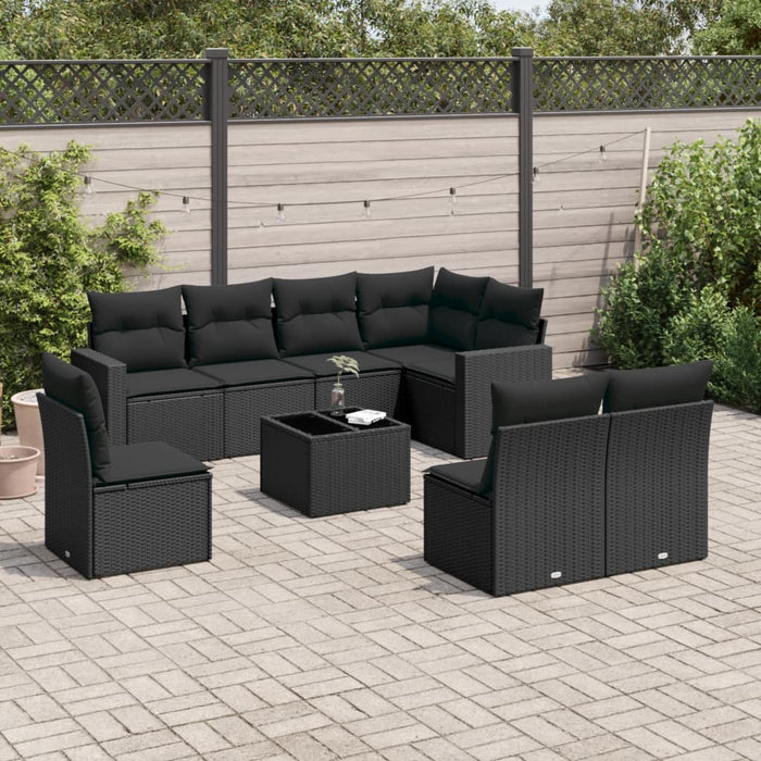 Set mobilier de grădină cu perne, 9 piese, negru, poliratan - WALTI WALTI