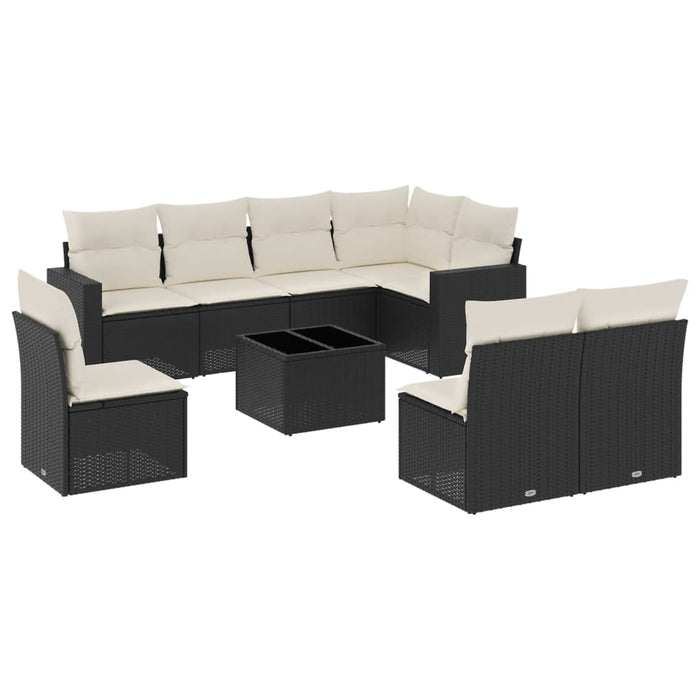 Set mobilier de grădină cu perne, 9 piese, negru, poliratan - WALTI WALTI
