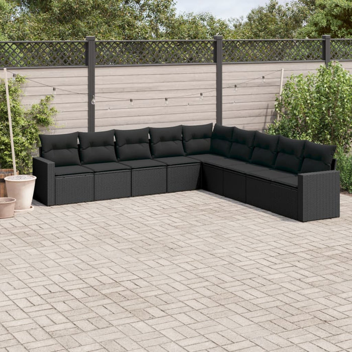 Set mobilier de grădină cu perne, 9 piese, negru, poliratan - WALTI WALTI