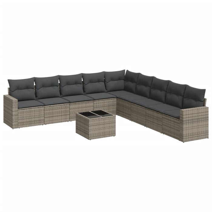 Set mobilier de grădină cu perne, 10 piese, gri, poliratan WALTI