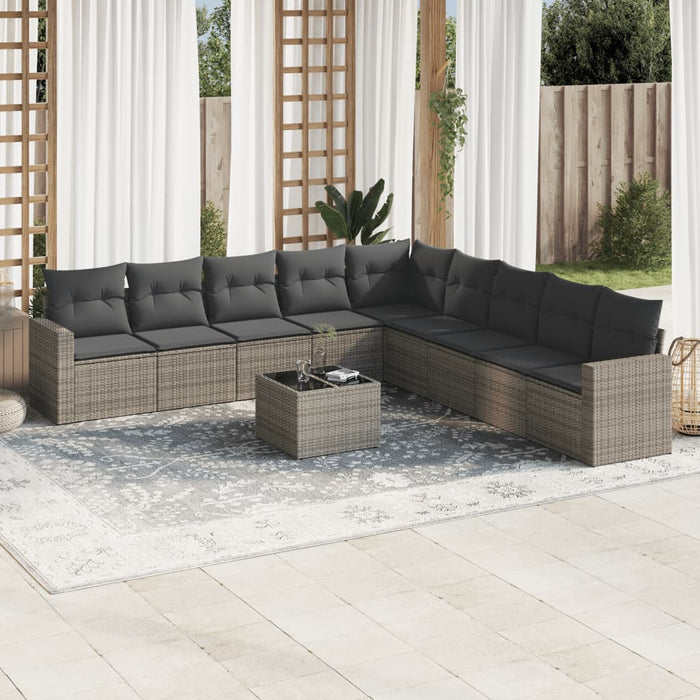 Set mobilier de grădină cu perne, 10 piese, gri, poliratan WALTI