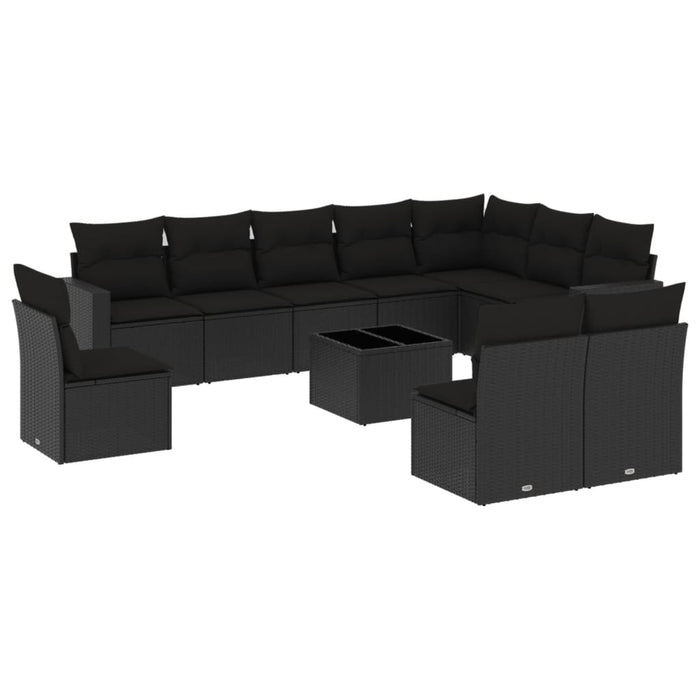 Set canapele de grădină cu perne, 11 piese, negru, poliratan - WALTI WALTI