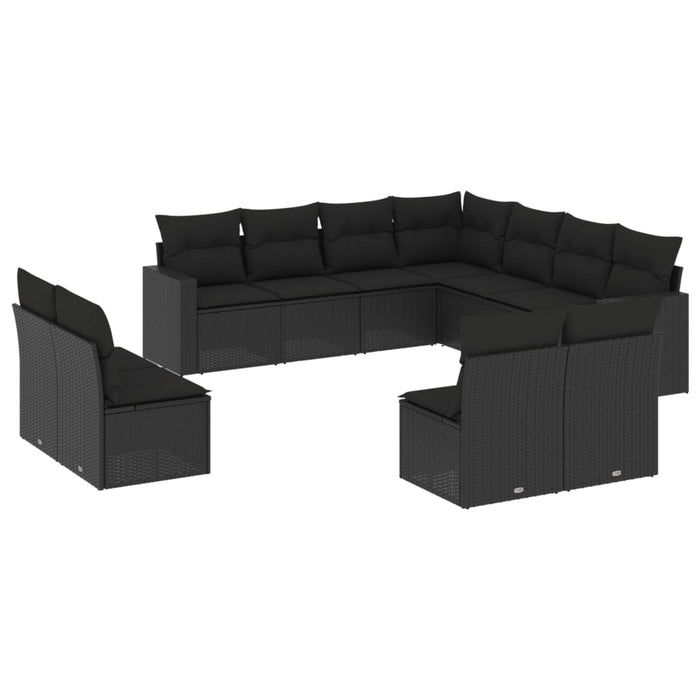 Set canapele de grădină cu perne, 11 piese, negru, poliratan - WALTI WALTI