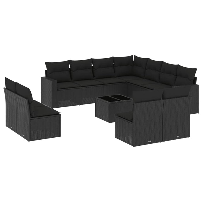 Set canapele de grădină, 12 piese, cu perne, negru, poliratan - WALTI WALTI