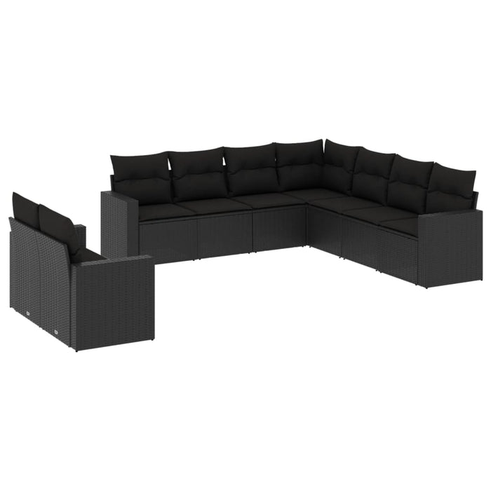 Set mobilier de grădină cu perne, 9 piese, negru, poliratan - WALTI WALTI