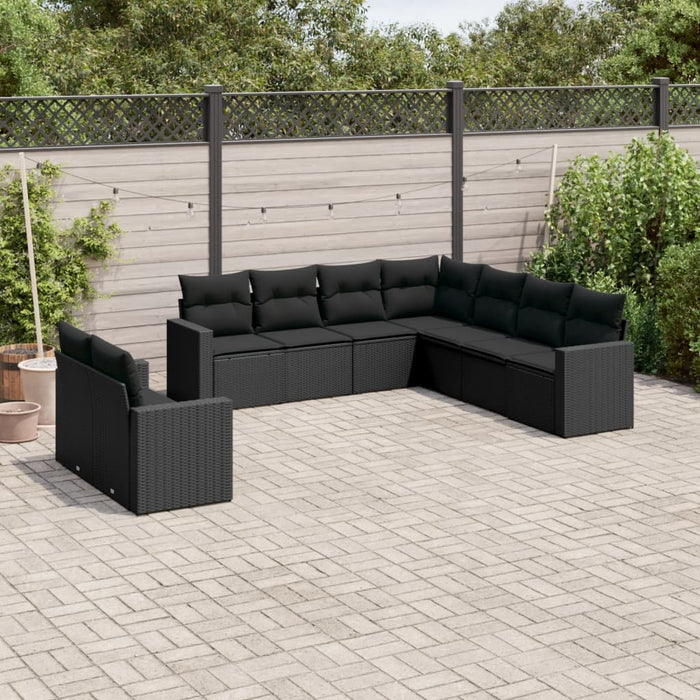 Set mobilier de grădină cu perne, 9 piese, negru, poliratan - WALTI WALTI