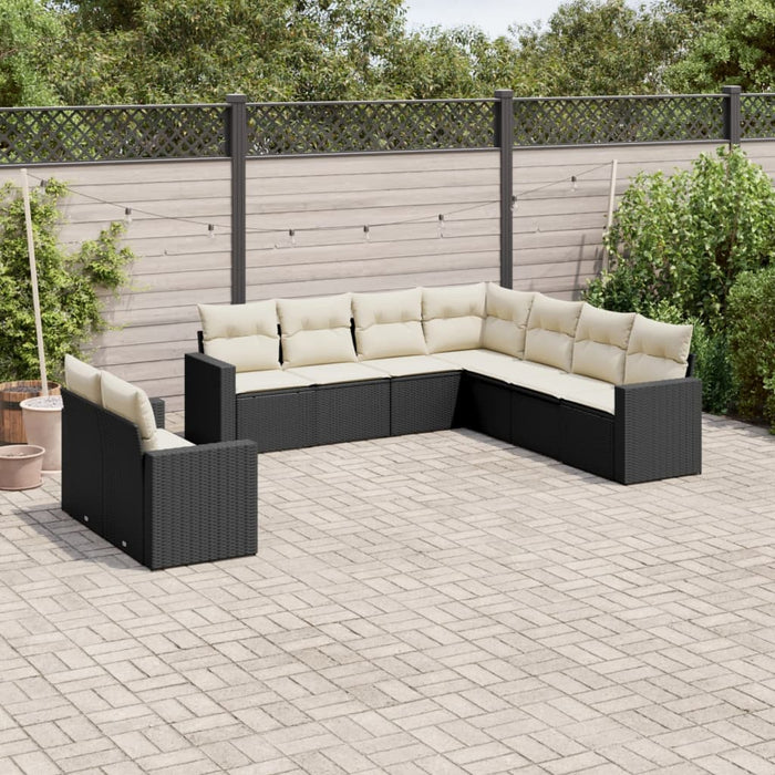 Set mobilier de grădină cu perne, 9 piese, negru, poliratan WALTI