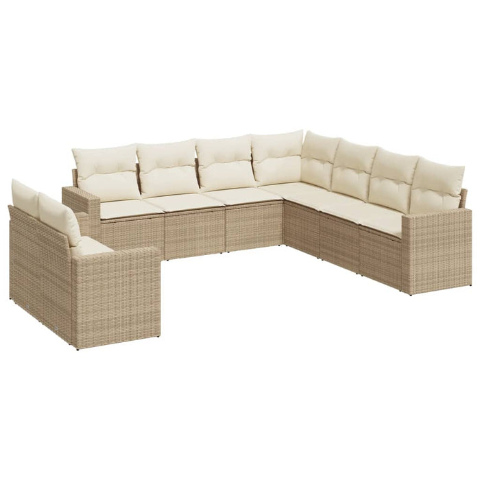Set canapele de grădină, 9 piese, cu perne, bej, poliratan WALTI