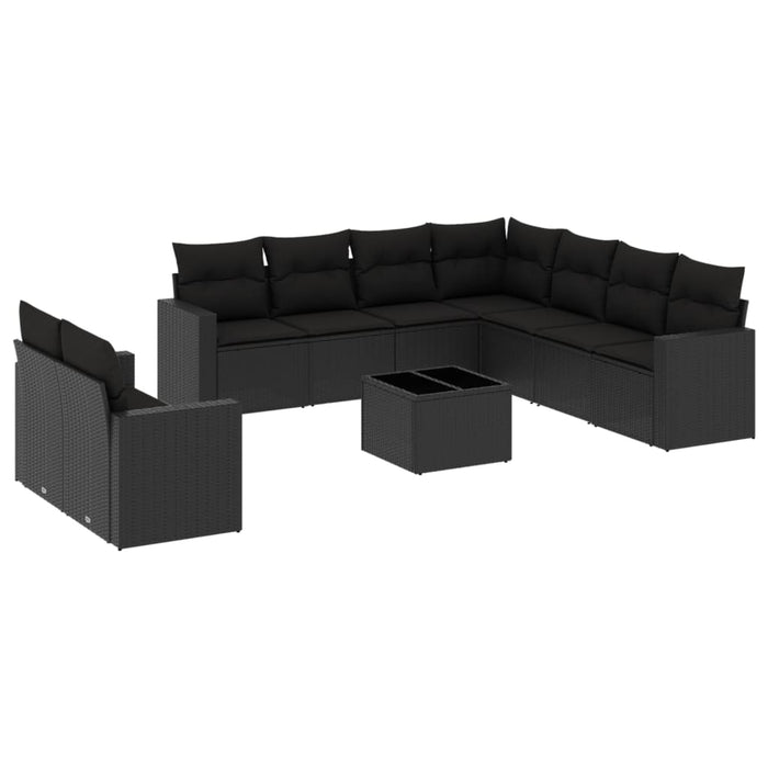 Set canapele de grădină cu perne, 10 piese, negru, poliratan - WALTI WALTI