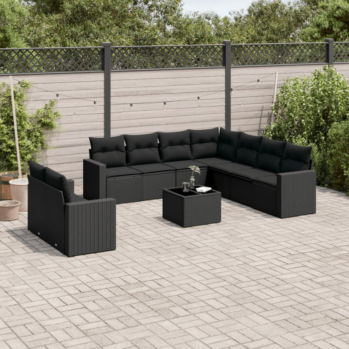 Set canapele de grădină cu perne, 10 piese, negru, poliratan - WALTI WALTI