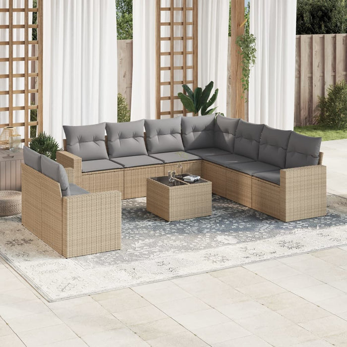 Set canapele de grădină cu perne, 10 piese, bej, poliratan - WALTI WALTI