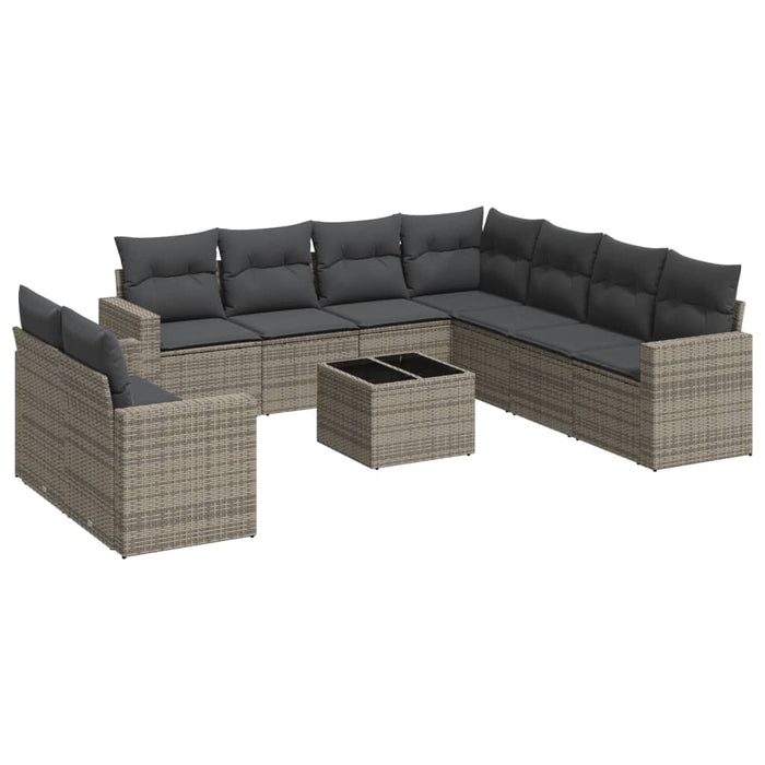 Set mobilier de grădină cu perne, 10 piese, gri, poliratan WALTI