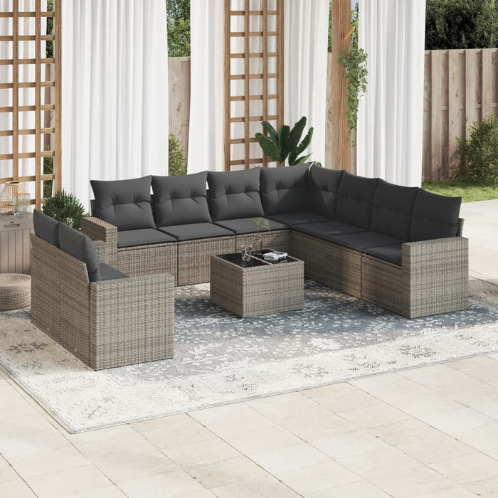 Set mobilier de grădină cu perne, 10 piese, gri, poliratan WALTI